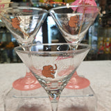 Vintage Panache 1980s Pink Elephant Cocktail, Martini Glasses Set of 4