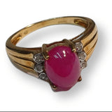 9ct Gold Diamond & Red Stone Ring